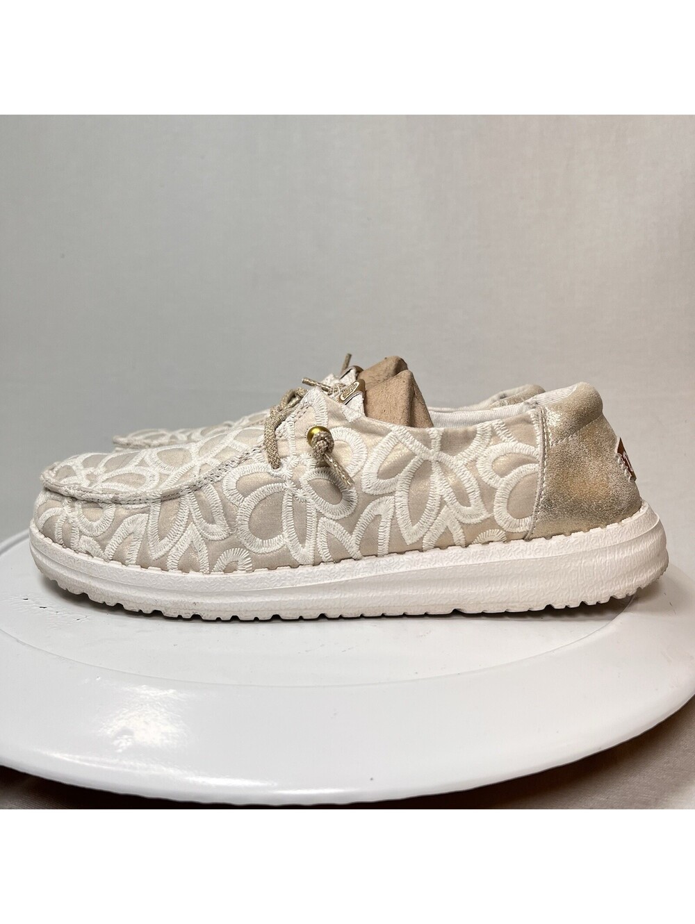 Hey Dude Wendy Metallic Lace Women's Casual Shoes Cream, Women’s Sz 11